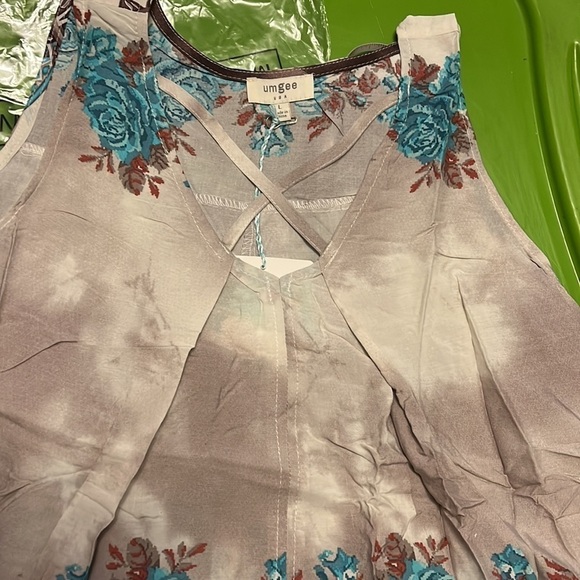 Loose fitting swing dress, turquoise, brown, cream - Picture 4 of 5